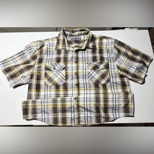 Men's Plaid Button-Down Shirt in Yellow and Gray